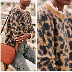 Sezane Leopard Print Sweater in Tan and Black